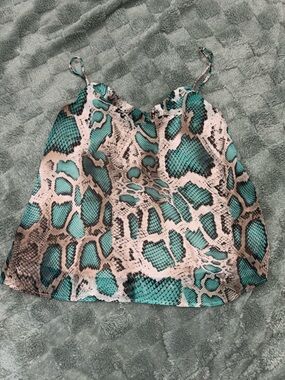 Teal / Turquoise Snakeskin Tank W/ Ruffles by Adrienne size Medium